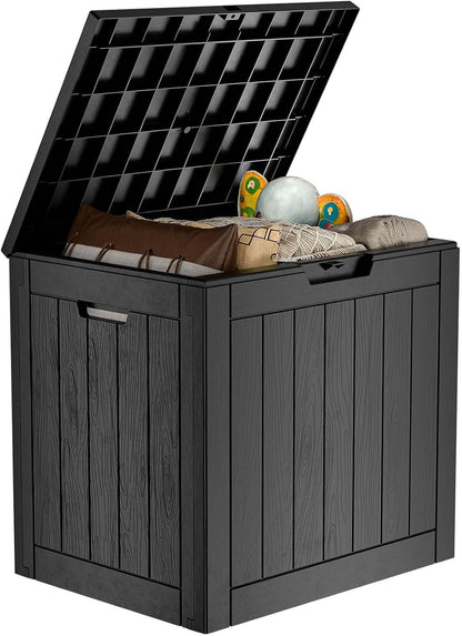 30 Gallon Resin Deck Box,Lockable Outdoor Storage Box for Patio Cushions Storage Furniture,Garden Tools,Pool Supplies, Weatherproof and UV Resistant- Black