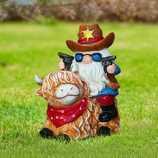 Solar Highland Cow Gnome Statue - Hand-Painted Resin Outdoor Decor for Garden & Yard, Unique