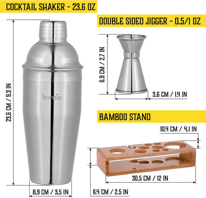 Bartender Kit with Whiskey Smoker - 13 pcs, Bamboo Stand - Bar Set with Cocktail Shaker, Bartending Kit with Essential Bar Accessory Tools, Wood Chips, Steel