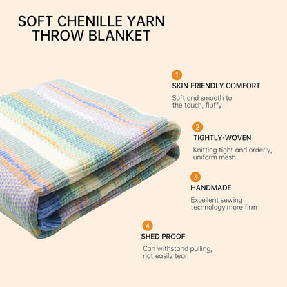 Soft Chenille Yarn Throw 36"x48", Handmade Knit Throw Blanket, for use in All Seasons, Soft Cozy Warm Knitted Blanket for Bed Sofa, Couch Chair, Living Room(1.37Ib)