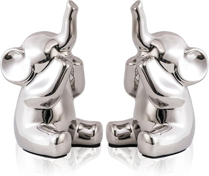 Loving Pair of Small Silver Elephant Statues Silver Home Decor Modern Boho Style Figurine Decorative Ornaments for Living Room, Bedroom, Office Desktop, Cabinets, Shelf