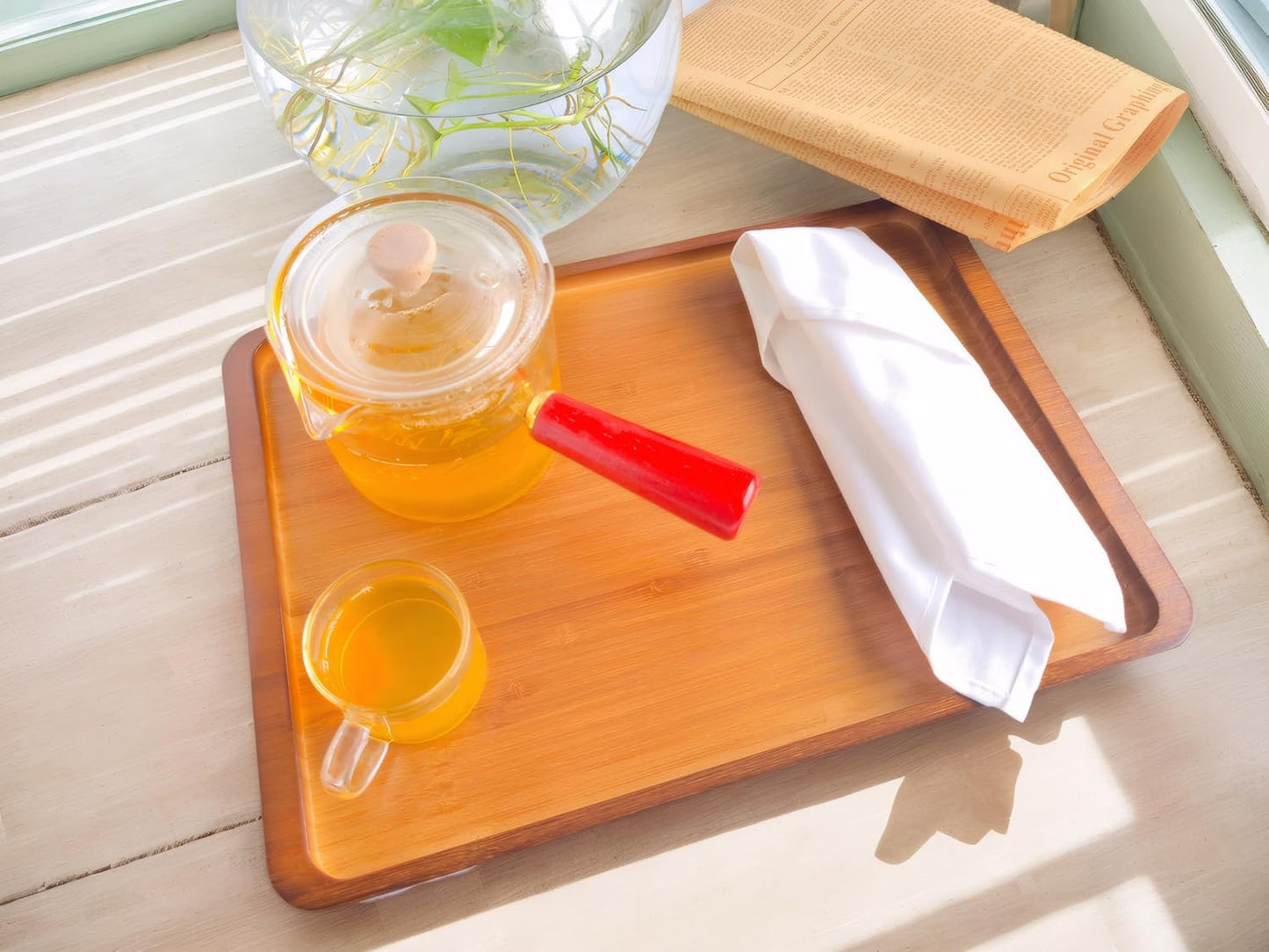 Bamboo Serving Tray – Two Sizes for Breakfast, Tea, Coffee & Snacks – Eco-Friendly Wooden Tray for Bed, Kitchen, Coffee Table, or Decorative Use