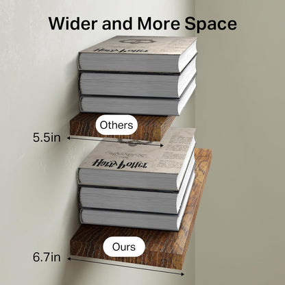 BAYKA Floating Shelves Set of 2, 22.5" Rustic Wood Wall Mounted Shelves for Bedroom, Living Room, Kitchen & Office, Hanging Display Shelf with 22 lbs Capacity (Rustic Brown)