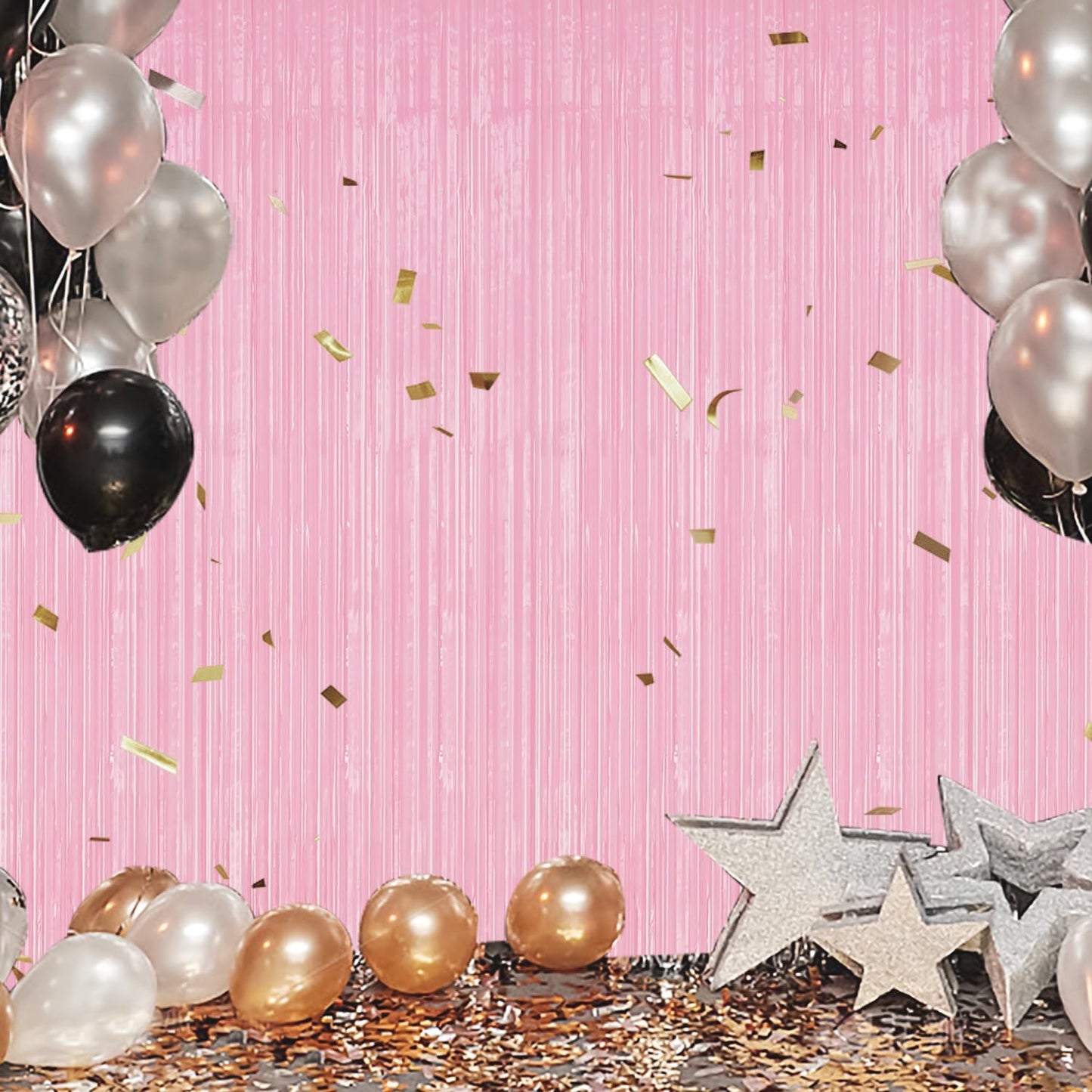3 Pack Foil Fringe Backdrop - PastelPink Shiny Tinsel Curtains for Party Decoration/Photo Booth Props - 3.3x8.2 FT Metallic Foil Backdrop for Birthday, Wedding, Graduation, Christmas.