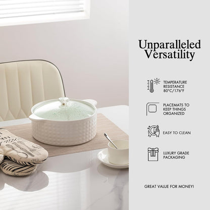 Placemats Set of 4 - Easy Clean Woven Vinyl Placemats for Dining Table, Indoor/Outdoor Place Mats, Washable PVC Table Mats（Beige）