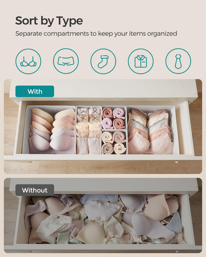 SONGMICS Drawer Organizer,Dresser Drawer Organizers, Set of 12, Foldable Fabric Storage Bins for