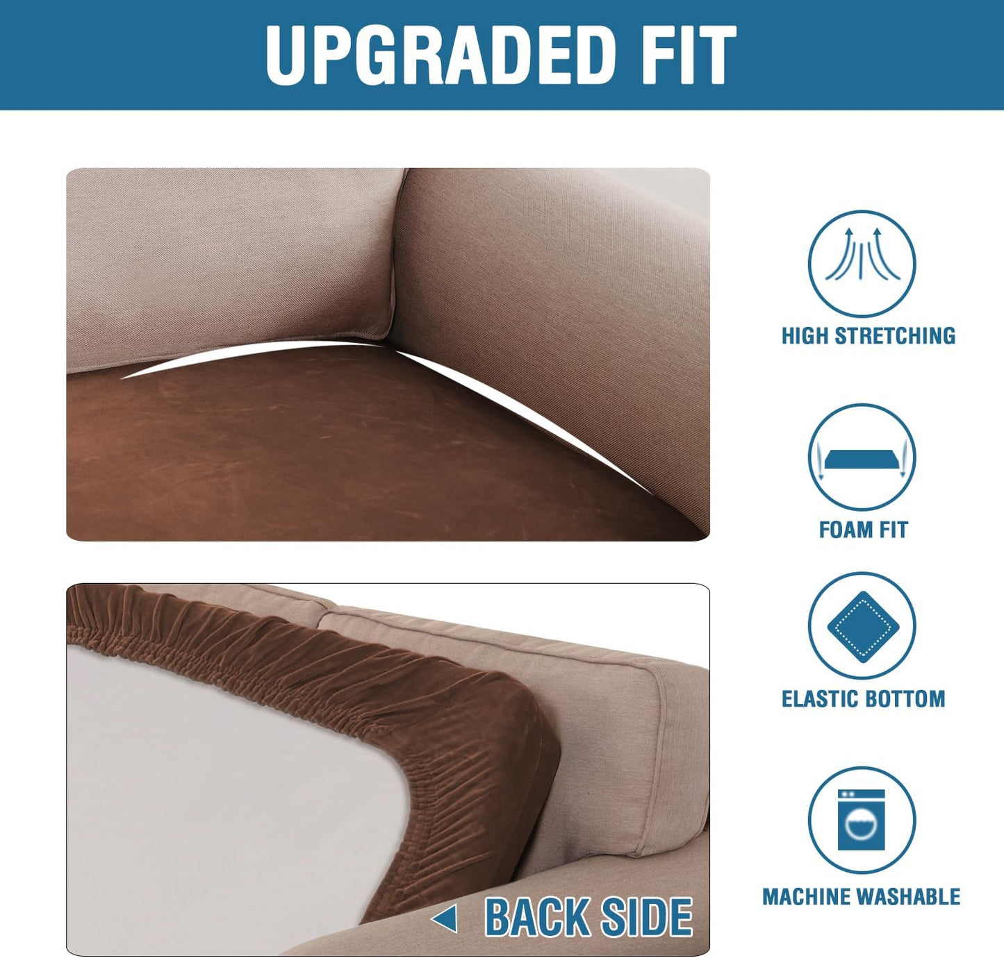 H.VERSAILTEX Velvet Stretch Individual Couch Cushion Cover Plush Slipcover for Loveseat Sofa Furniture Protector Seat Cover (1 Piece Loveseat Cushion Cover, Caramel)