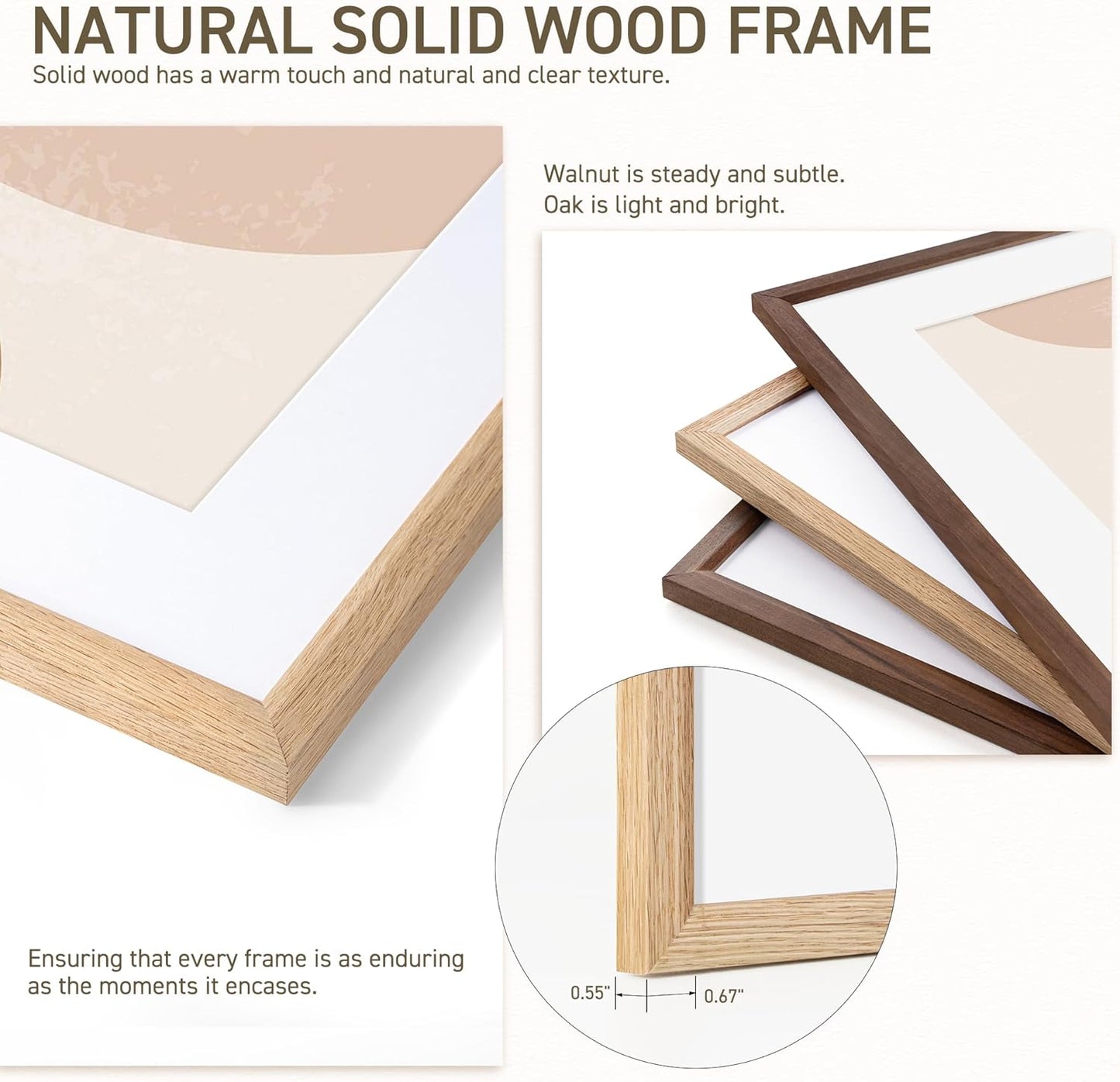 11x14 Picture Frame Natural Solid Oak Photo Frames with 8x10 Removable Mat Wall Hanging Large Handcrafted Frame with HD Plexiglass Wall and Tabletop Display Large Poster Frame