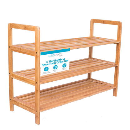 BIRDROCK HOME Bamboo Shoe Rack Organizer for Entryway, Closet, or Front Door - Stackable Wooden