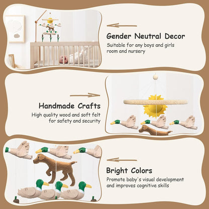 Baby Mobile for Crib Mallard Duck Baby Crib Mobile for Boys Girls Handmade Felt Dog Nursery Decor Duck Hunting Decor Infant Toddler Room Hanging for Bassinet Gender Neutral Newborn Gift