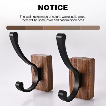 8 Pack Wooden Wall Hooks for Hanging, Adhesive Mounted & Wall Mounted Nature Wood Coat Hooks for Towel Clothes Blanket Hat Backpack Robe Nursery Door Board Entryway Key Holder