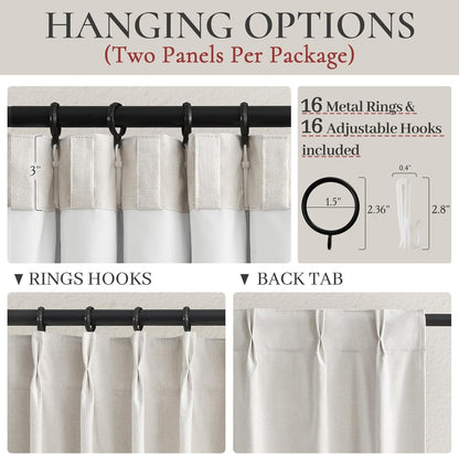 Unique 78 Inch Pinch Pleated Curtains Blackout for Bedroom 2 Panel Set, Neutral Cream Linen Blend Pleat Memory Trained Drapes Room Darkening Insulated Nursery Curtain Back Tab 40x78 Inches Window Burg