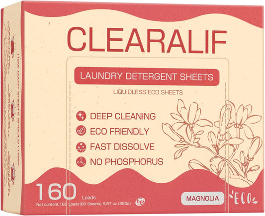 Laundry Detergent Sheets Up to 160 Loads, Magnolia - Great For Travel,Apartments, Dorms,CLEARALIF