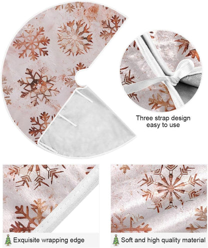 Christmas Tree Skirt, 48 Inch Rose Gold Snowflakes Pattern Xmas Tree Skirt for Christmas New Year Party Decorations Christmas Tree Mat