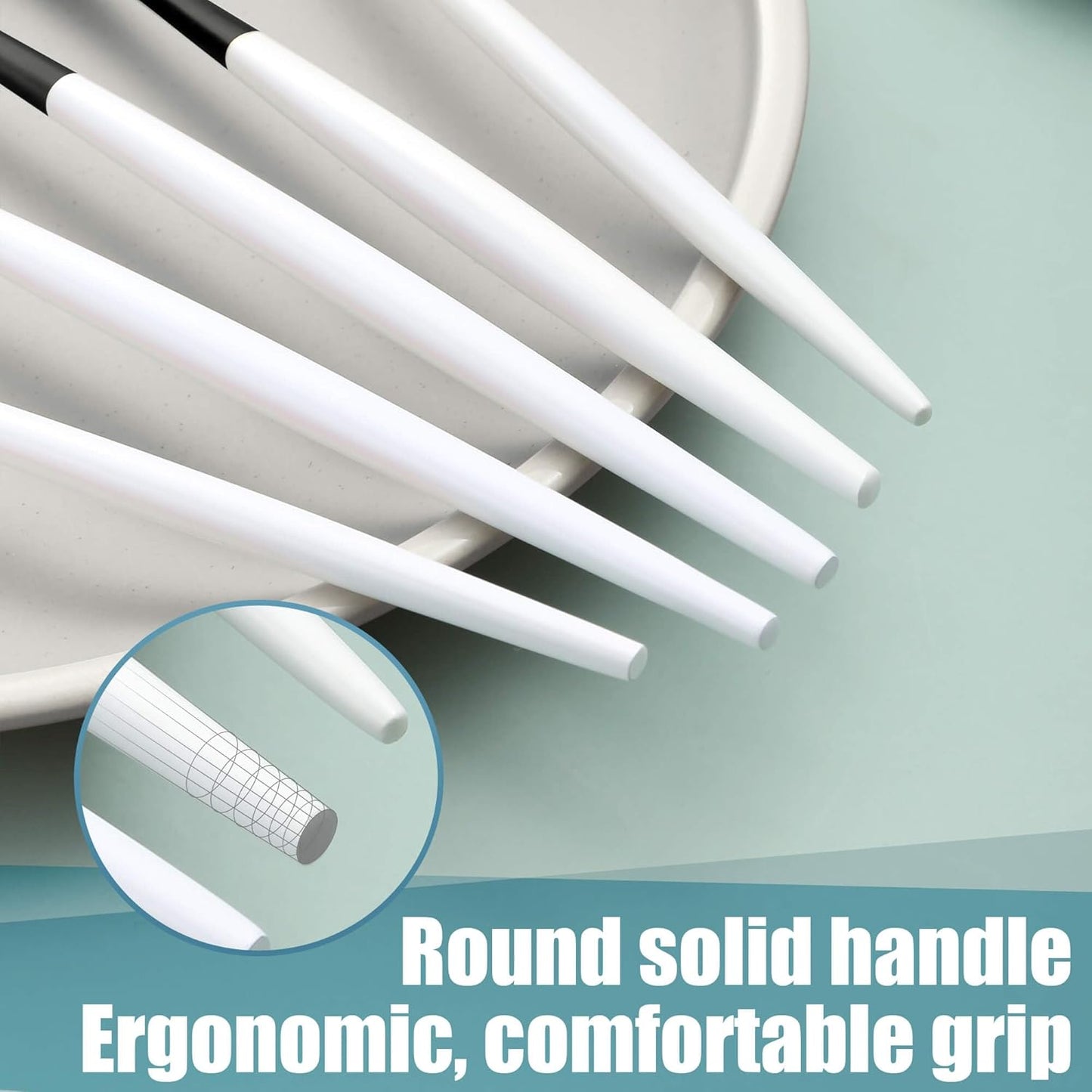 Matte Black White Silverware Set for 6,Modern Stainless Steel Brushed Cutlery Set,30-Pieces Heavy Duty Flatware Set,Knives Spoons and Forks Set Utensils Set, Satin Finish, Dishwasher Safe