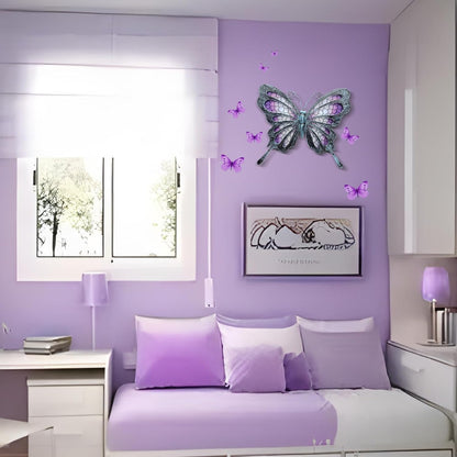 POXOHO Metal Butterfly Wall Decor - Purple Mosaic Glass Art Sculpture with Metal Frame, 11 Inch Hanging Garden Ornaments for Outdoor Fence, Patio Yard, Indoor Bedroom & Living Room Home Decoration