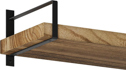 Wallniture Toledo 48 inch Floating Shelf with Heavy Duty Bookend Brackets, Wooden Shelves for Wall, 1pc, Burnt Finish
