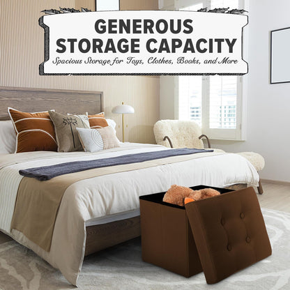 LINMAGCO Storage Ottoman Folding Foot Stool Foot Rest with Side Pocket Modern Ottoman with Storage Short Sofa Stool Linen Cloth 17x13x13(Brown)