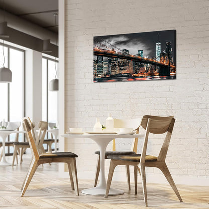 RyounoArt New York City Pictures Wall Art NYC Skyline Canvas Paintings Brooklyn Night Cityscape Prints Wall Decor Framed 20x36 Inch