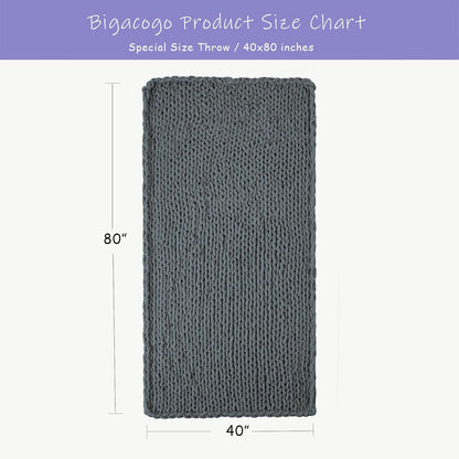 Bigacogo Chunky Knit Throw Blanket for Couch, 40x80 inches, 100% Hand Knitted with Thick Jumbo Chenille Yarn, Cozy Soft Large Rope Knot Cable Crochet Blankets for Sofa Bed Living Room, Iron Gray