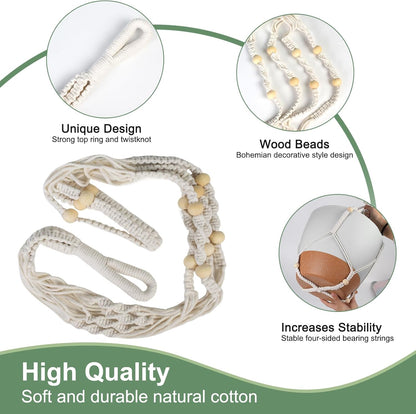 41.5 Inch Macrame Plant Hanger Indoor Outdoor with 12 Inch Flower Pot, Hanging Planter for Plants Holder with Wood Beads for Boho Home Decor (Ivory+White)