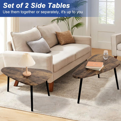 Nesting Coffee Tables, Nested Table with Wooden Legs Set of 2 - Triangle Side Table for Living Room, Bedroom, Minimalist Bamboo, Apartment & Small Spaces, Tiger