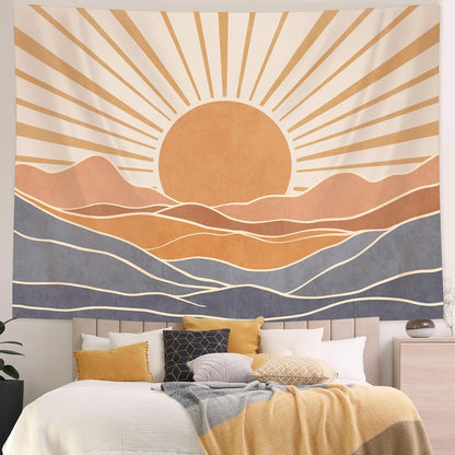 Lunerfex Boho Sun Tapestry Sunset Wall Tapestry, Mountain Tapestries for Bedroom 80s Tapestries Wall Hanging for Bedroom Living Room Decor Boho-3 44"x60"