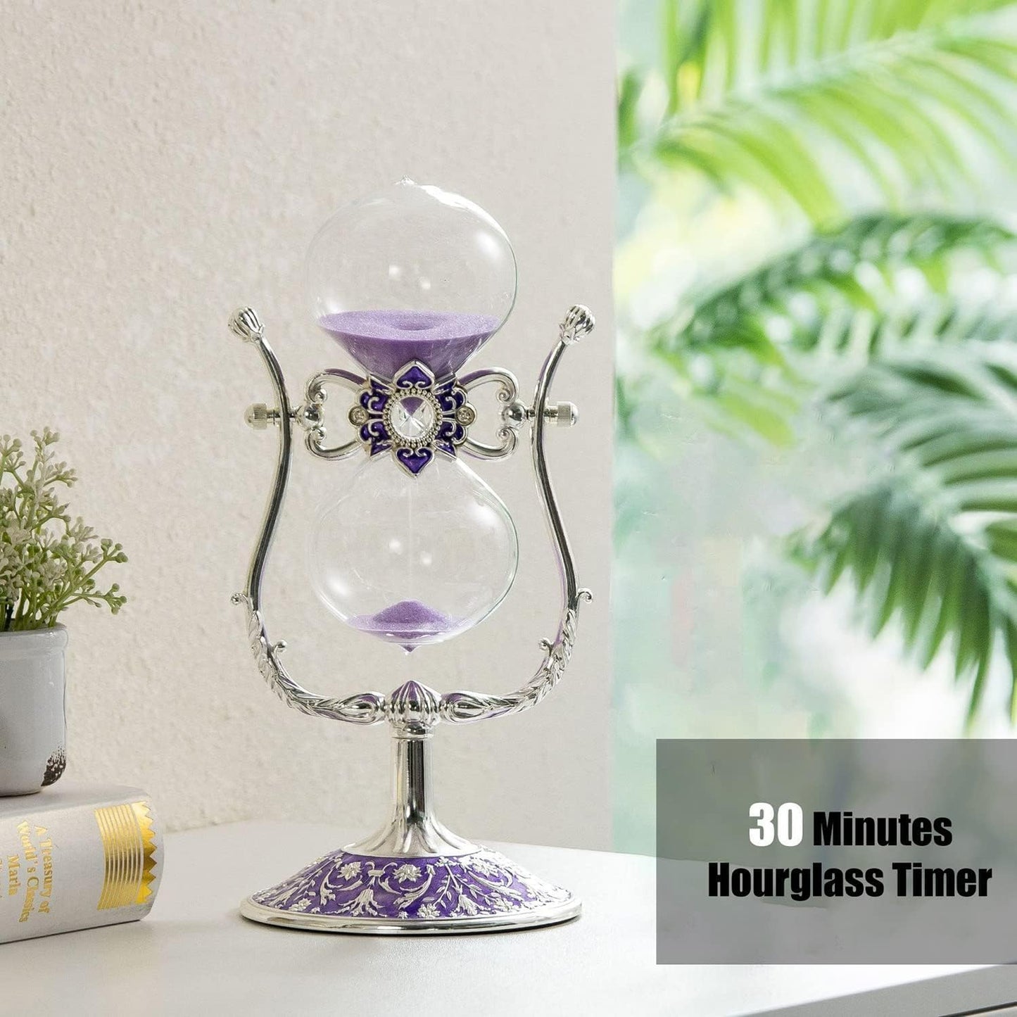 Sanduhr 30 Minuten,Hour Glass,360° flip Metal Vintage Hourglass,Hourglass Decor,for Home Decoration Office Desk Wedding Party Decor Kitchen Timer (Purple Sand)