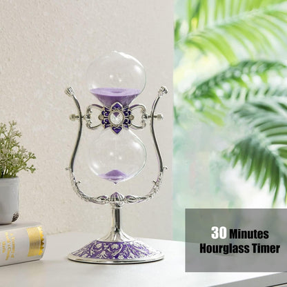 Sanduhr 30 Minuten,Hour Glass,360° flip Metal Vintage Hourglass,Hourglass Decor,for Home Decoration Office Desk Wedding Party Decor Kitchen Timer (Purple Sand)