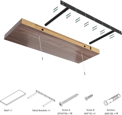Large Floating Shelves for Wall Set of 2 Wooden Wall Shelves 24 in x 12.75 in x 2 in Room Decor Long Shelf with Invisible Wall Mount Bracket for Bedroom Kitchen Living Room Walnut