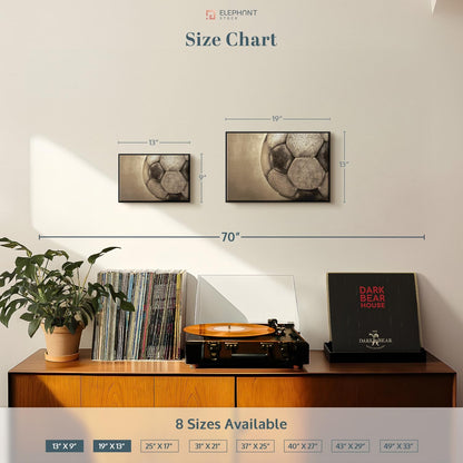 Elephant Stock Worn Soccer Ball Wall Art - Horizontal Framed Canvas - 1-Piece Living Room Wall Decor - Photography sports Canvas Print - Brown and Gray Decor for Wall - 19" X 13"