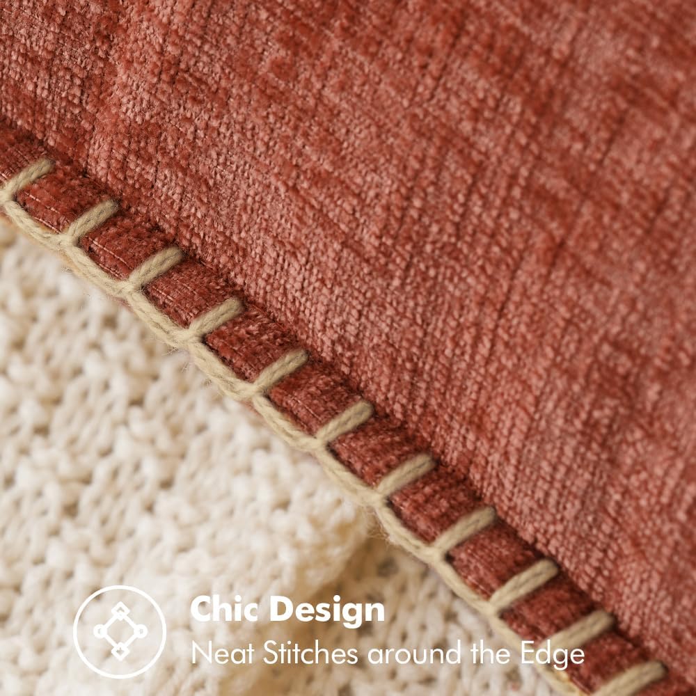 MIULEE Pack of 2 Fall Couch Throw Pillow Covers 16x16 Inch Burnt Orange Farmhouse Decorative Pillow Covers with Stitched Edge Soft Chenille Solid Dyed Pillow Covers for Sofa Bed Living Room