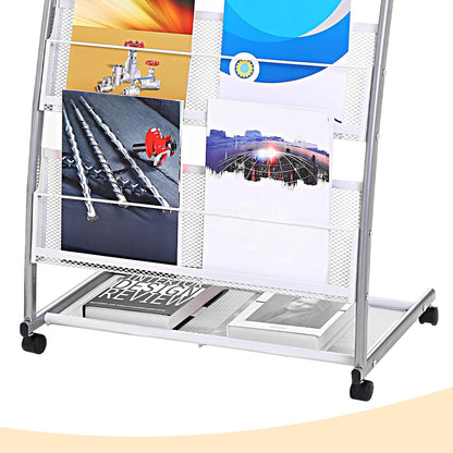 PATIKIL L-shaped Magazine Display Racks Floor Standing 4 Layers Brochure Stand Catalog Literature Holder with Wheels for Hotel, Exhibition, Trade Show, Office