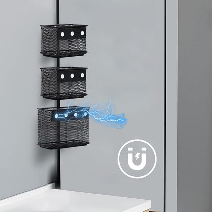 Black Magnetic Basket, Magnetic Organizer Holder Refrigerator Basket, Magnetic Baskets Heavy Duty, Magnetic Holder for Refrigerator Locker Whiteboard Office,Medium x1&Small x2 Set of 3