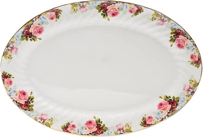 Lynns Paradise Philomena 14-Inch Oval Platter, Set of 2, Pink; Heavy Duty; Chip Resistant; Lead and Cadmium Free; Freezer to Oven Safe up to 500°F