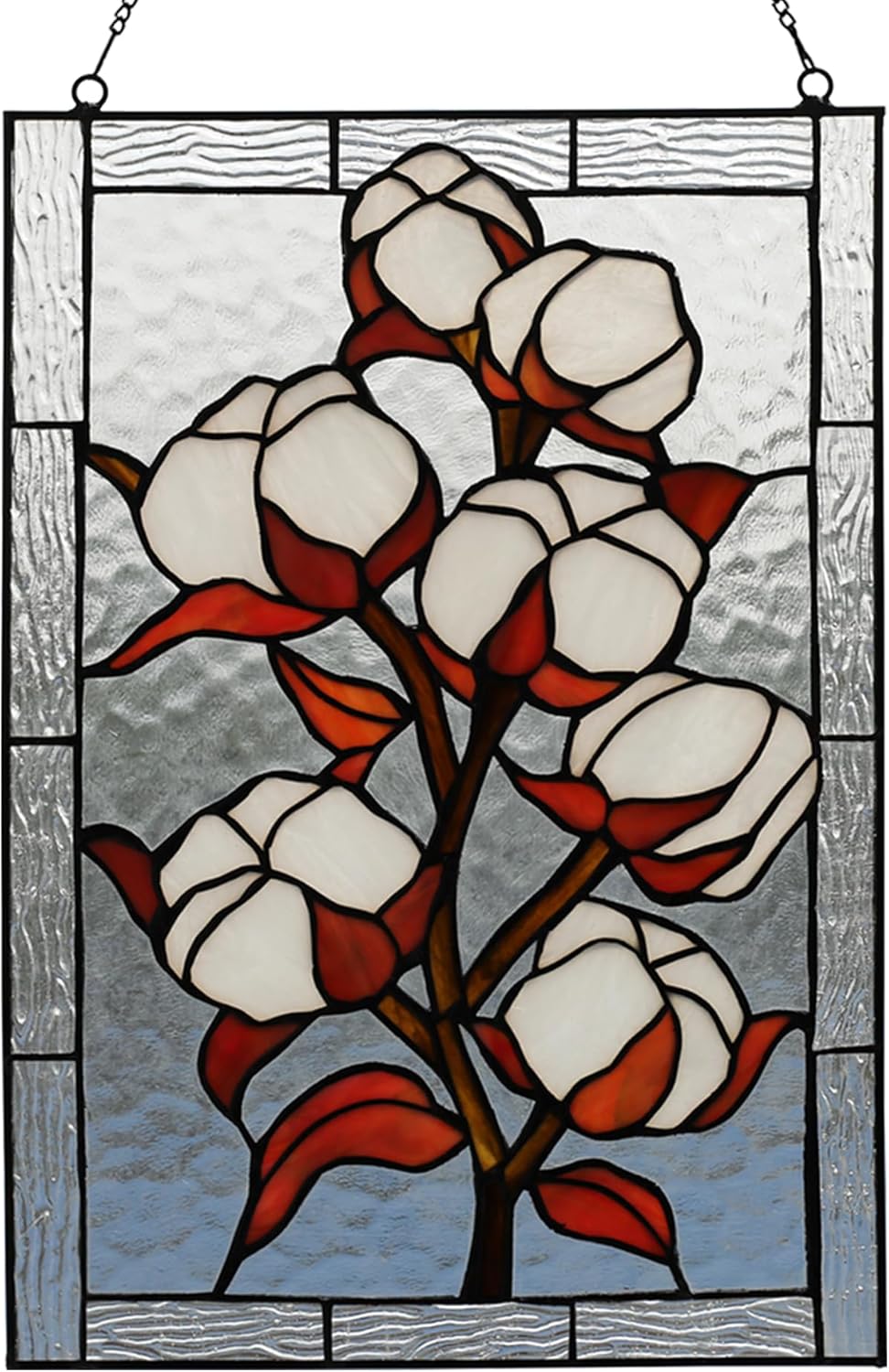 YOURANJU Stained Glass Window Hanging 16" H x 11" W Tiffany Style Rectangular Window Panel Suitable for Living Room Bedroom Kitchen Window Decoration Hangings with Chain (Plum bossom)
