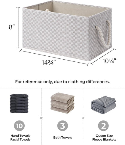 StorageWorks Storage Baskets for Shelves, Foldable Fabric Closet Storage Bins with Handles, Fabric Storage Bins Clothes Organizer, Khaki Check, 3-Pack, Large