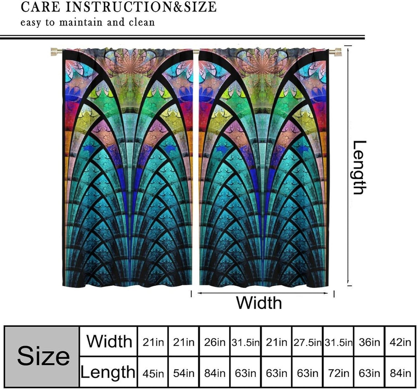 Stained Glass Curtains,Retro Design Style Colorful Abstract Art Home Decor Drapes for Bedroom Living Room Kitchen Window Treatment 2 Panels Set Total Size 42" W X 45" L Inch