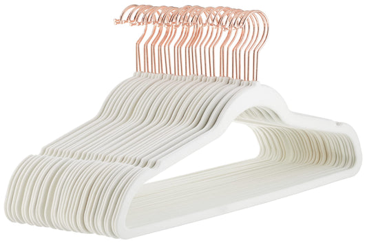 Amazon Basics Slim Velvet Non-Slip Space Saving Suit Clothes Hangers, Closet Organizer, Ivory/Rose