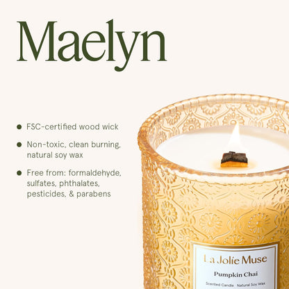 LA JOLIE MUSE Pumpkin Candle, Fall Candles for Home Scented, 19 oz Large Wood Wicked Candles, Natural Soy Candle Gifts for Men&Women, 90 Hours Long Burning, Pumpkin Chai