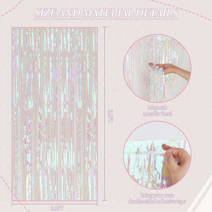 3 Pack Foil Fringe Backdrop, 3.3x8.2 Feet Tinsel Curtains, Transparent Rainbow Party Decor Steamers, Fringe Backdrop Curtains for Birthday Graduation Christmas Theme Party Decorations
