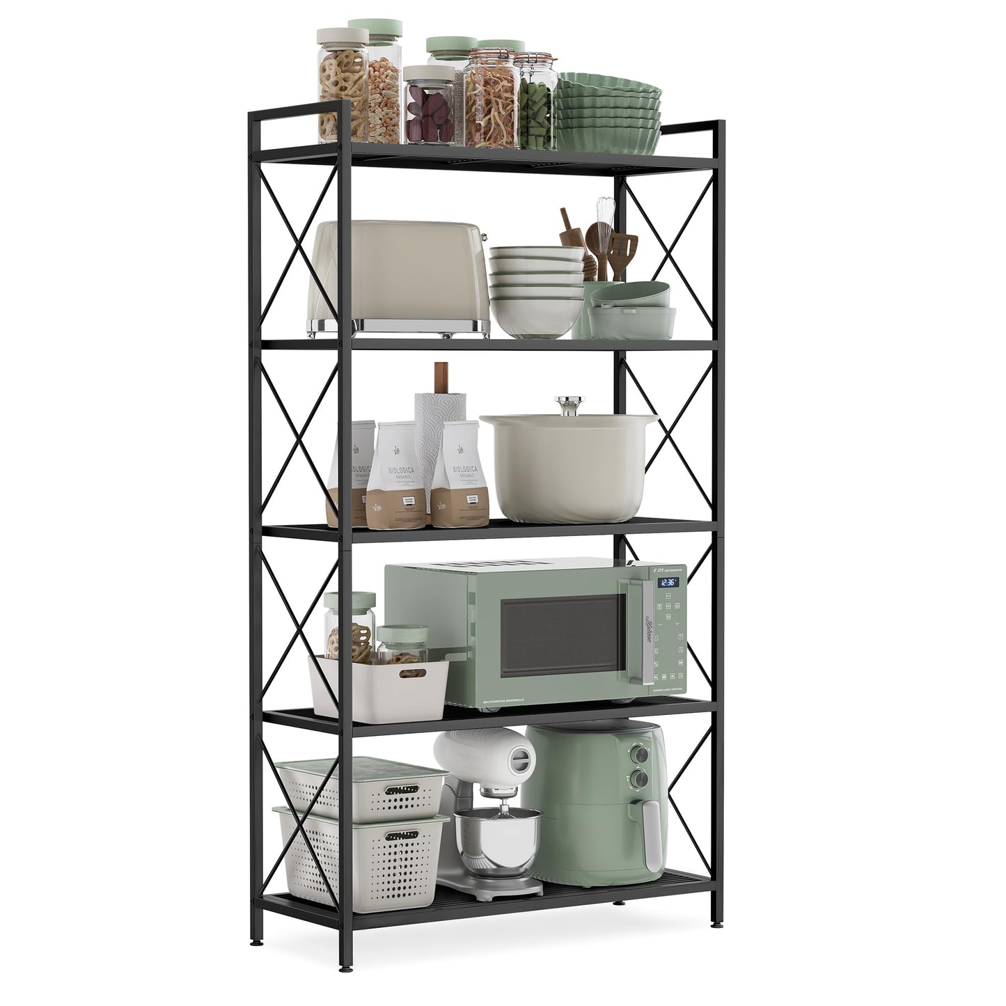 SONGMICS 5-Tier Metal Storage Rack, Shelving Unit with X Side Frames