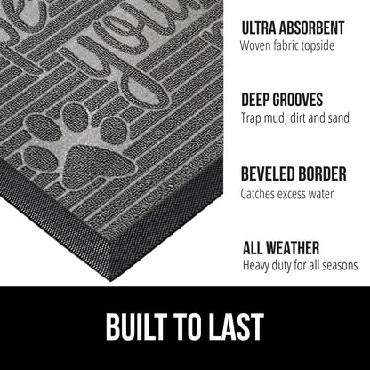 GORILLA GRIP 100% Waterproof All-Season WeatherMax Doormat 35x23, US Designed Natural Rubber, Stain and Fade Resistant, Low Profile Indoor Outdoor Door Mats, Easy Clean Patio Mat, Stone Paws