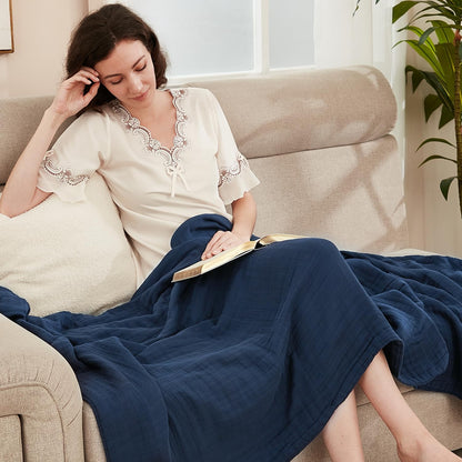 EMME Cotton Muslin Blanket King Size - Soft, Breathable Layering Blanket, 108"x90", All Season Gauze, Navy