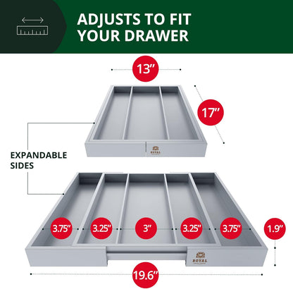 ROYAL CRAFT WOOD Luxury Bamboo Kitchen Drawer Organizer - Silverware Organizer - Utensil Holder and Cutlery Tray with Grooved Drawer Dividers for Flatware and Kitchen Utensils (5 Slot, Gray)