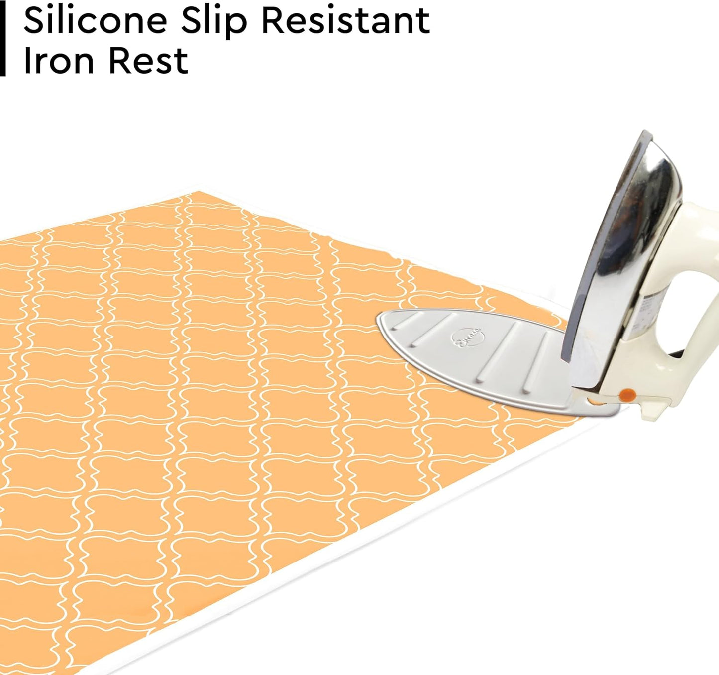 Encasa XO Ironing Mat/Pad (Large 48"x28") with 3mm Padding & Silicone Iron Rest for Steam Pressing on Tabletop or Bed - Heat Resistant, Portable, Quilting & Travel Blanket - Peach Tiles