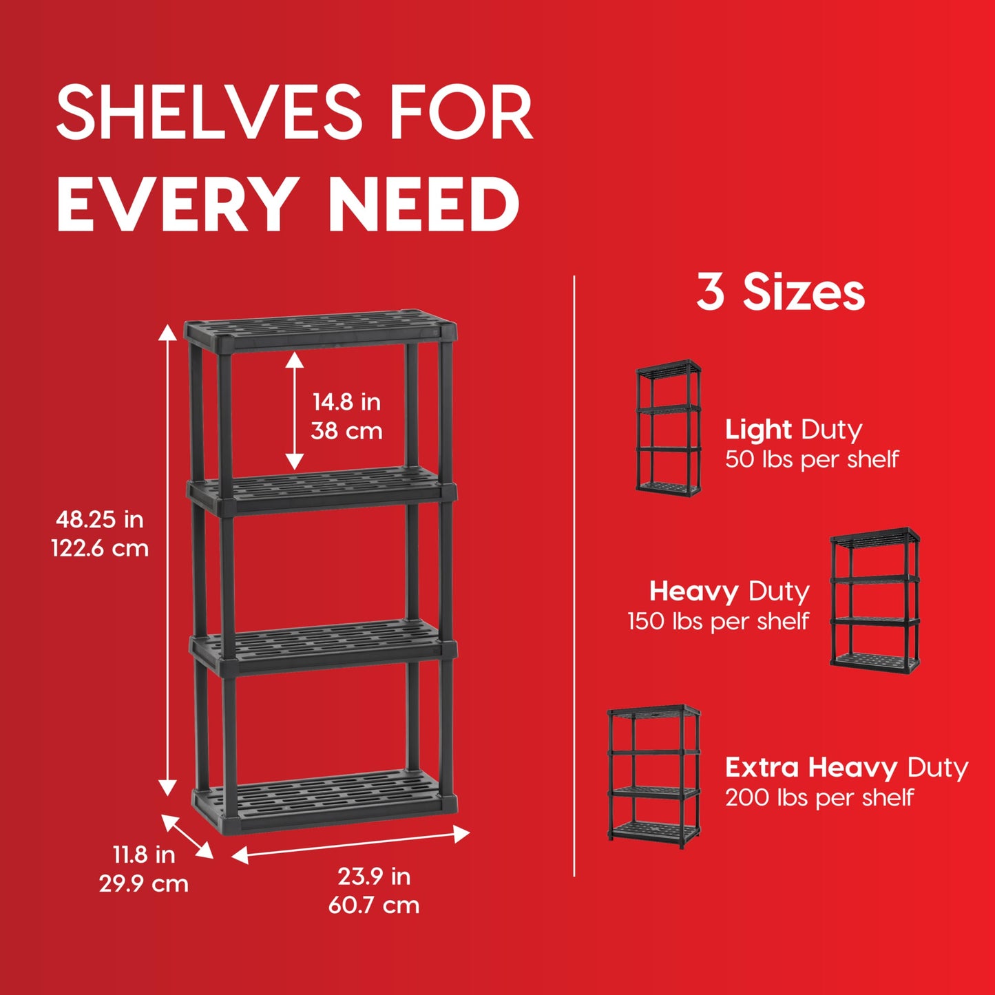 IRIS USA Plastic Storage Shelves |Made in USA| 48"H x 24"W x 12"D - Black