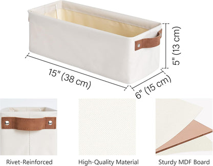 StorageWorks Narrow Storage Bins, Small Basket for Closet and Shelves, Fabric Organizer with Handles, Toilet Paper Storage, Beige, 2-Pack