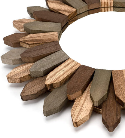 Honiway Boho Wall Decor 12 inch Decorative Mirror with Rustic Wood Sunburst Frame, Perfect for Bedroom, Living Room, Bathroom, Kitchen