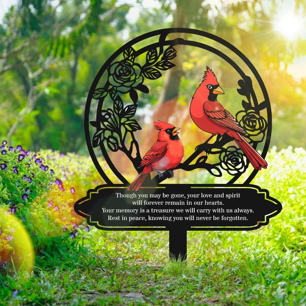 Personalized Cemetery Memorial Metal Stakes, Cardinals Memorial Grave Markers,Graden Decorations for Loss of Mother Father, Outdoor Sympathy Decor Gift